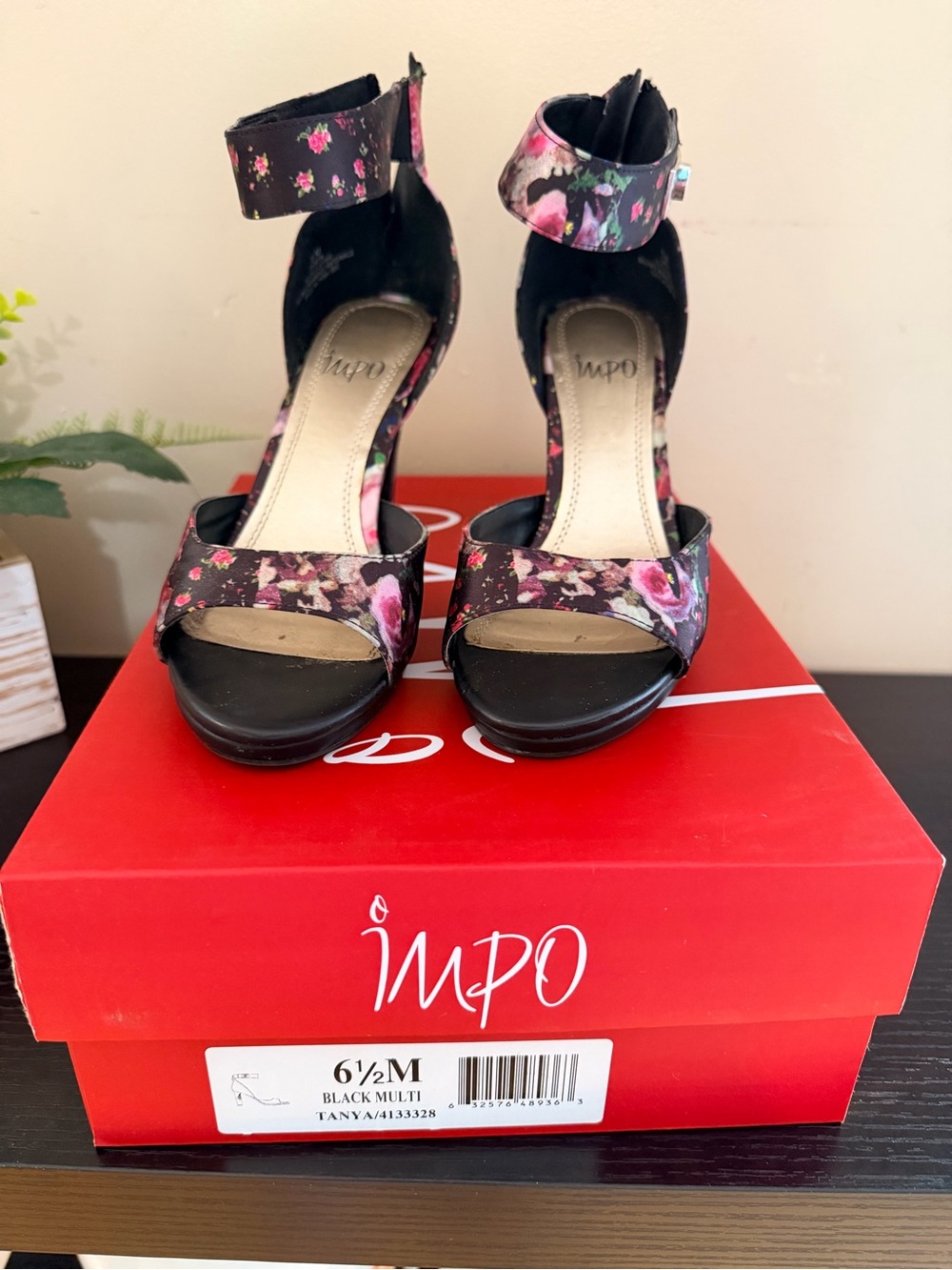 Impo Black Floral Ankle-Strap Platform Sandals